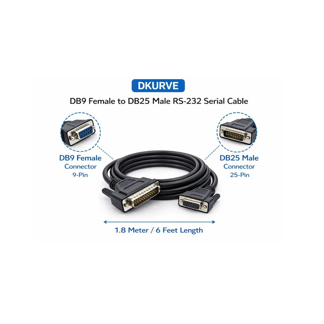 DKURVE DB9 Female to DB25 Male RS-232 Serial Cable – 1.8m