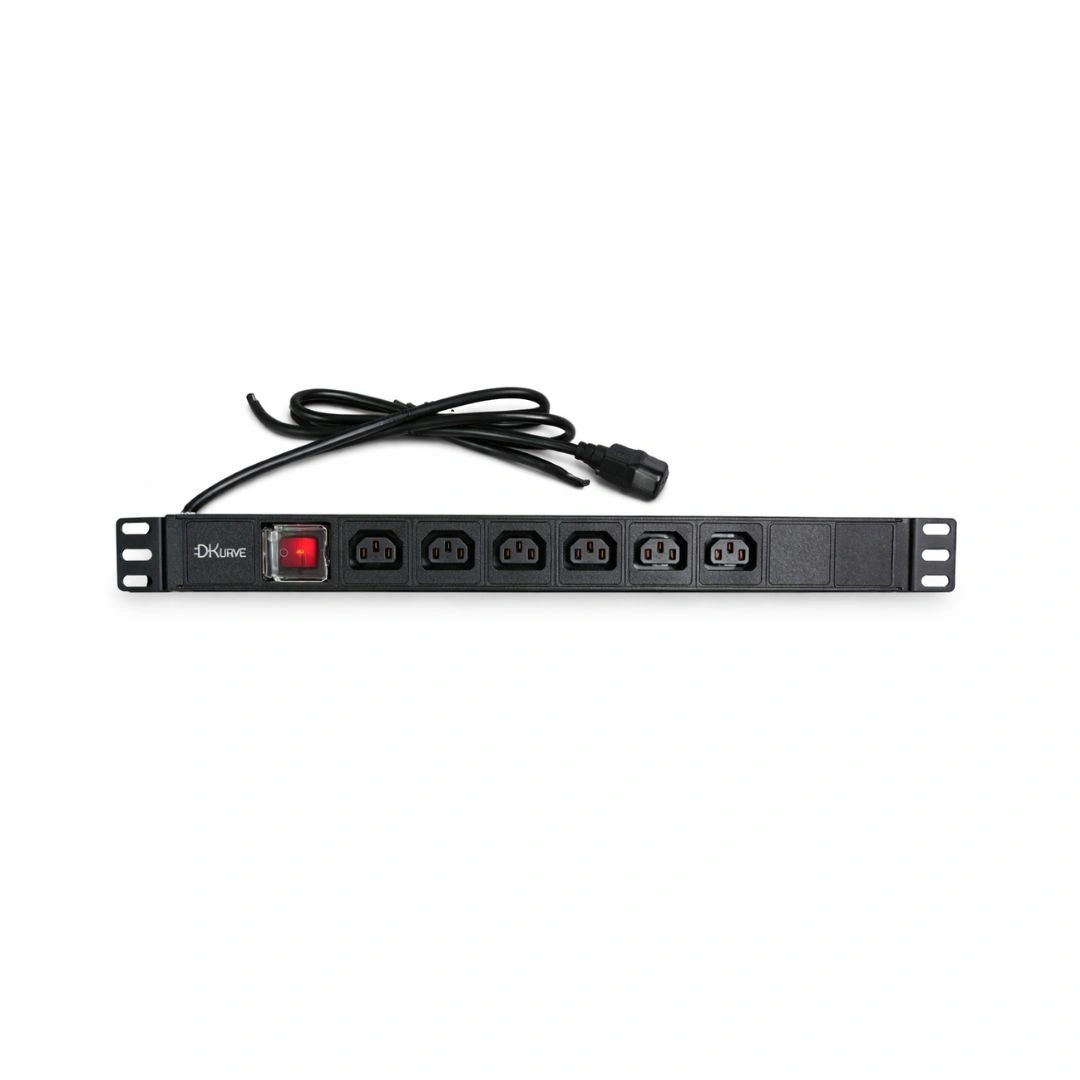DKURVE® 6-Way C13 to C20 Rackmount PDU – 19″ Horizontal PDU with 2m Power Cable