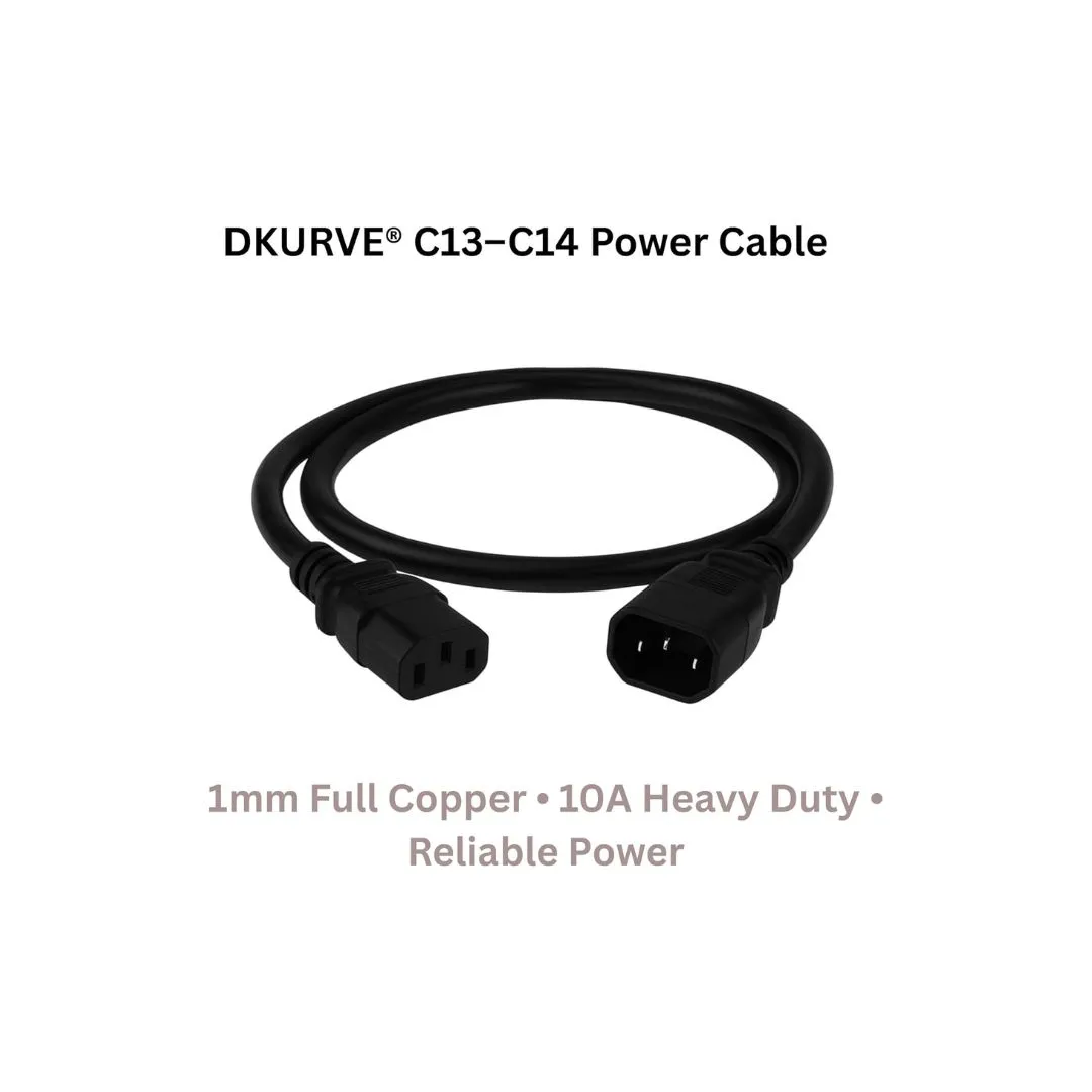 DKURVE® IEC C13 to C14 Power Extension Cable – Male to Female – 1.0mm² Full Copper