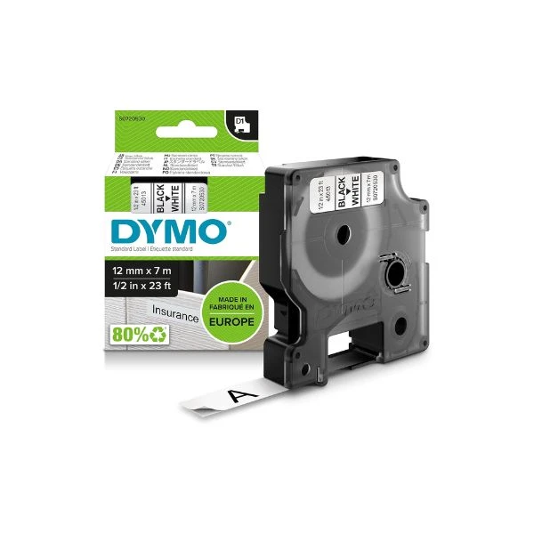 DYMO D1 Label Tape 45013 – 12mm x 7m | Black on White
