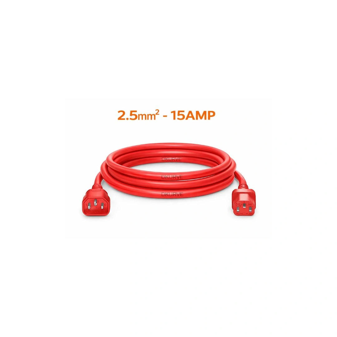 DKURVE® 2.5mm² IEC C13 to C14 Power Extension Cable – 15A – Red / Blue - 2 Meter