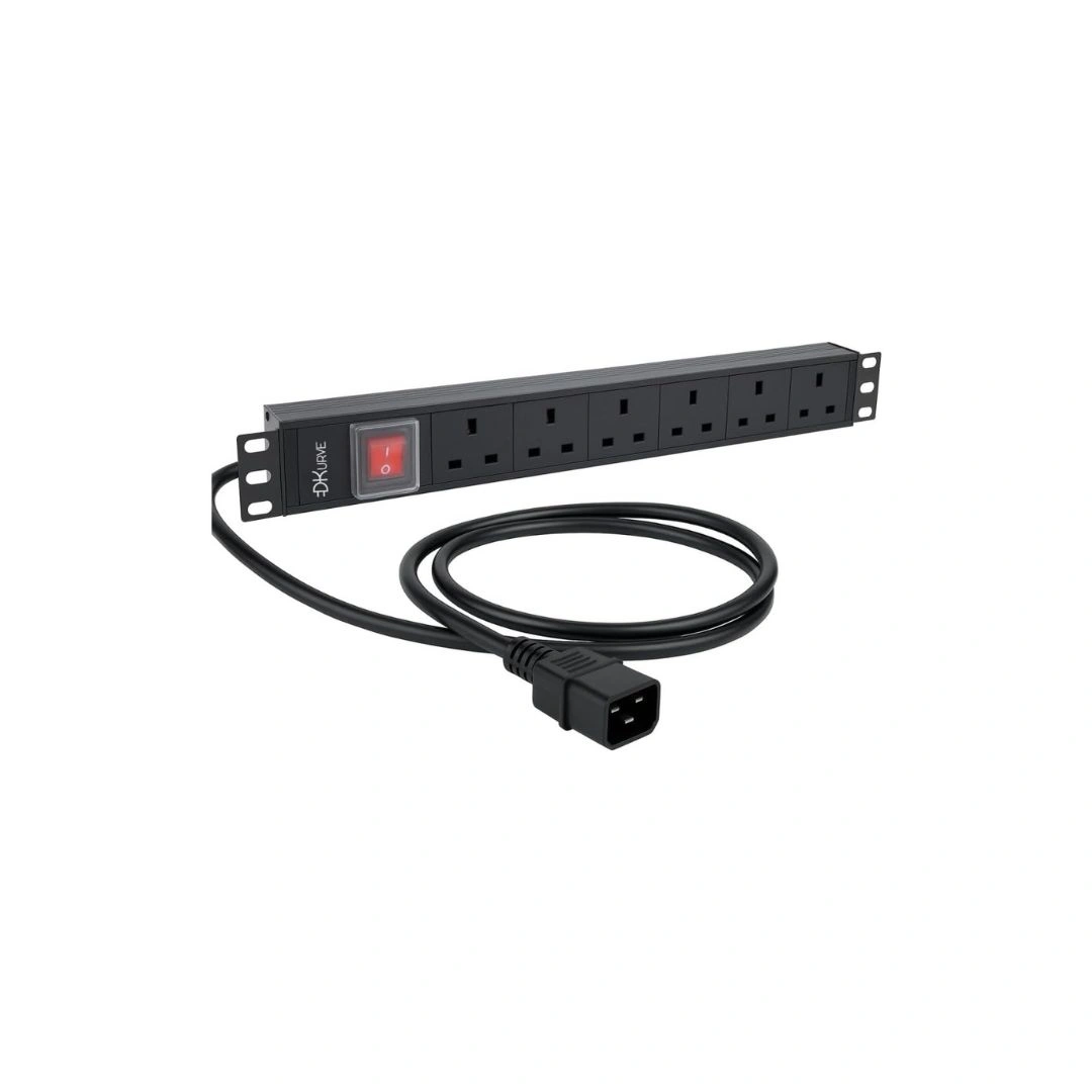DKURVE® 6-Way UK Rack PDU – IEC C20 Input, 16A, 1.8m Full Copper Cable