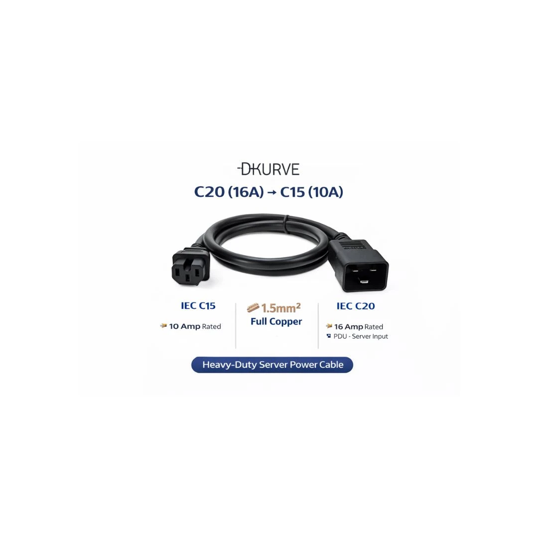 DKURVE® IEC C20 to C15 Notched Power Cable – 1.5mm² Full Copper – 10A 250V
