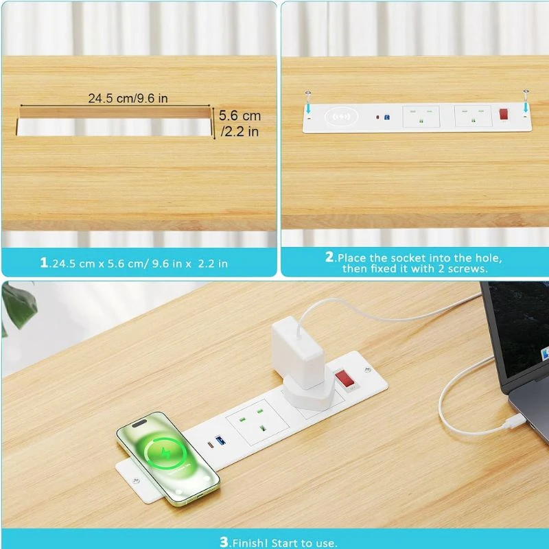 Pop-Up Desk Power Hub with Wireless Charger & USB-C